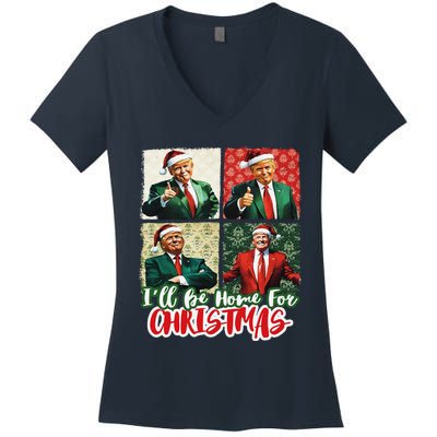 ILl Be Home For Christmas Santa Funny Trump Xmas Pajamas Women's V-Neck T-Shirt