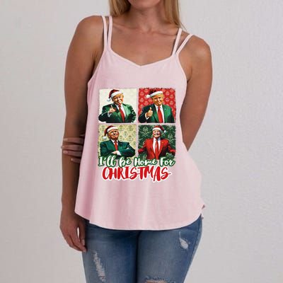 ILl Be Home For Christmas Santa Funny Trump Xmas Pajamas Women's Strappy Tank