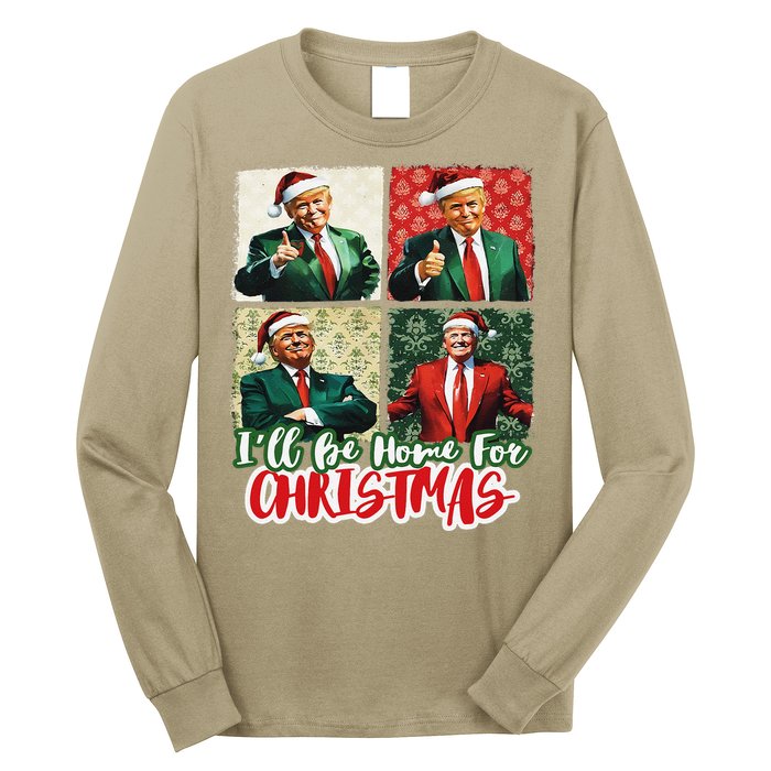 ILl Be Home For Christmas Santa Funny Trump Xmas Pajamas Long Sleeve Shirt