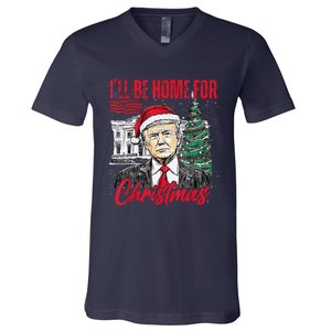 ILl Be Home For Christmas Funny Santa Trump Xmas Pajamas V-Neck T-Shirt