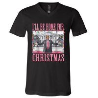 ILl Be Home For Christmas Santa Funny Trump Xmas Pajamas V-Neck T-Shirt