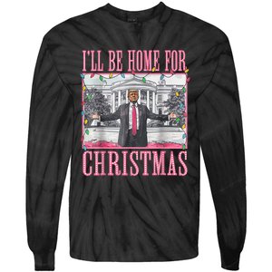 ILl Be Home For Christmas Santa Funny Trump Xmas Pajamas Tie-Dye Long Sleeve Shirt