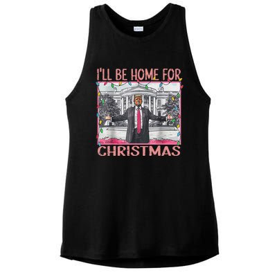 ILl Be Home For Christmas Santa Funny Trump Xmas Pajamas Ladies PosiCharge Tri-Blend Wicking Tank