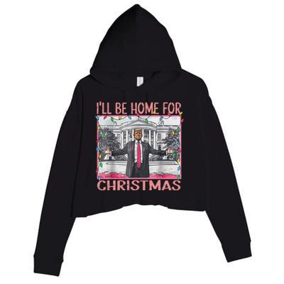 ILl Be Home For Christmas Santa Funny Trump Xmas Pajamas Crop Fleece Hoodie