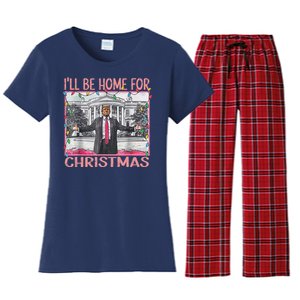 ILl Be Home For Christmas Santa Funny Trump Xmas Pajamas Women's Flannel Pajama Set