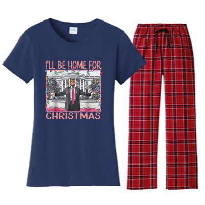 ILl Be Home For Christmas Santa Funny Trump Xmas Pajamas Women's Flannel Pajama Set