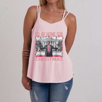 ILl Be Home For Christmas Santa Funny Trump Xmas Pajamas Women's Strappy Tank