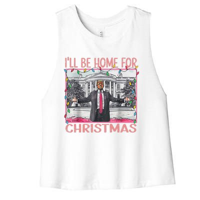 ILl Be Home For Christmas Santa Funny Trump Xmas Pajamas Women's Racerback Cropped Tank