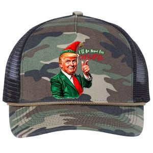 ILl Be Home For Christmas Funny Santa Claus Trump 2024 Retro Rope Trucker Hat Cap