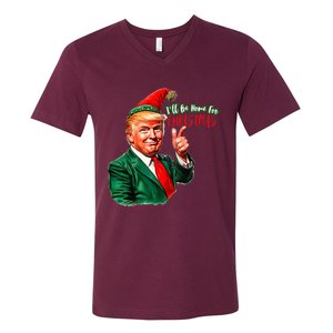 ILl Be Home For Christmas Funny Santa Claus Trump 2024 V-Neck T-Shirt