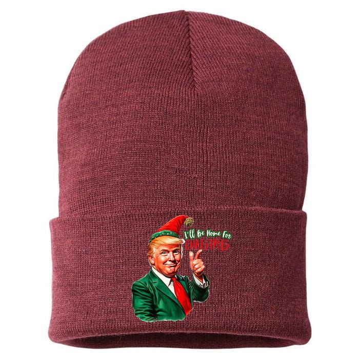 ILl Be Home For Christmas Funny Santa Claus Trump 2024 Sustainable Knit Beanie