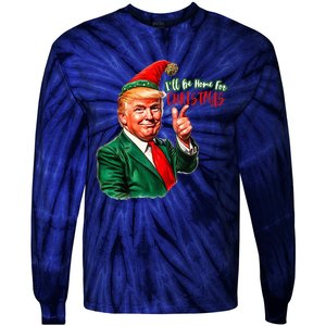 ILl Be Home For Christmas Funny Santa Claus Trump 2024 Tie-Dye Long Sleeve Shirt