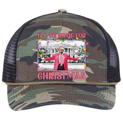 ILl Be Home For Christmas Santa Funny Trump Xmas Pajamas Retro Rope Trucker Hat Cap