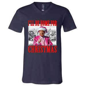 ILl Be Home For Christmas Santa Funny Trump Xmas Pajamas V-Neck T-Shirt