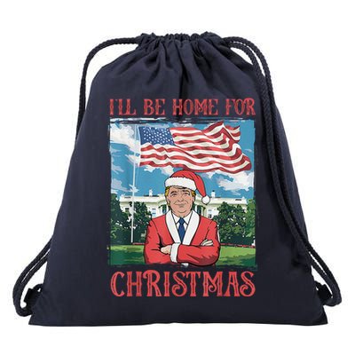 ILl Be Home For Christmas Funny Santa Trump Xmas Pajamas Drawstring Bag