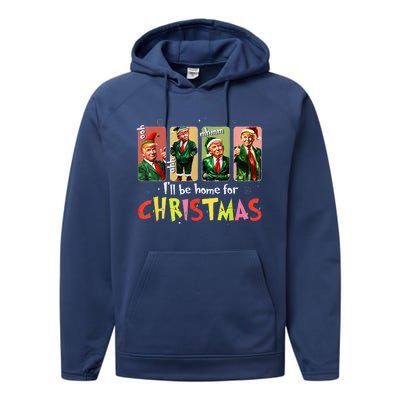 ILl Be Home For Christmas Funny Trump Santa Elf Squad Performance Fleece Hoodie