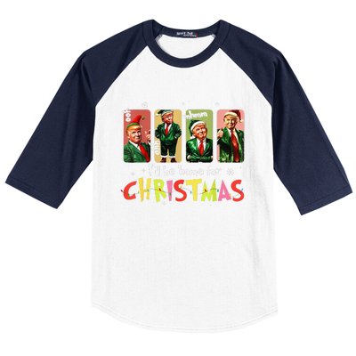 ILl Be Home For Christmas Funny Trump Santa Elf Squad Baseball Sleeve Shirt