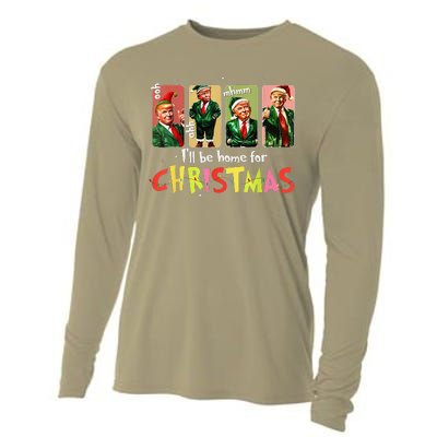 ILl Be Home For Christmas Funny Trump Santa Elf Squad Cooling Performance Long Sleeve Crew