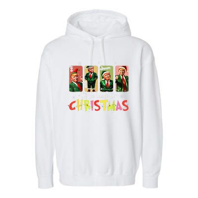 ILl Be Home For Christmas Funny Trump Santa Elf Squad Garment-Dyed Fleece Hoodie