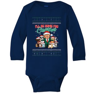 ILl Be Home For Christmas Funny Santa Claus Trump 2024 Baby Long Sleeve Bodysuit