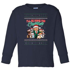 ILl Be Home For Christmas Funny Santa Claus Trump 2024 Toddler Long Sleeve Shirt