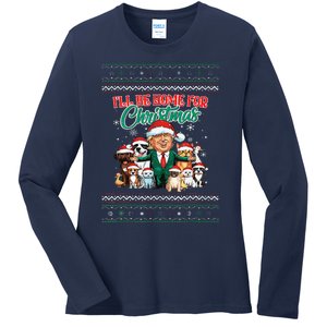 ILl Be Home For Christmas Funny Santa Claus Trump 2024 Ladies Long Sleeve Shirt