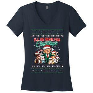 ILl Be Home For Christmas Funny Santa Claus Trump 2024 Women's V-Neck T-Shirt