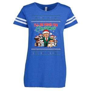 ILl Be Home For Christmas Funny Santa Claus Trump 2024 Enza Ladies Jersey Football T-Shirt