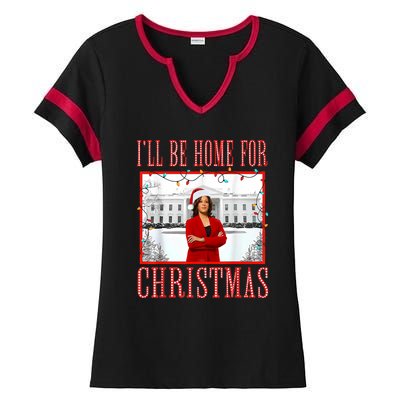 ILl Be Home For Christmas Santa Funny Kamala Xmas Ladies Halftime Notch Neck Tee