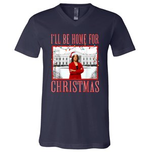 ILl Be Home For Christmas Santa Funny Kamala Xmas V-Neck T-Shirt