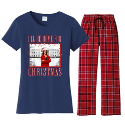 ILl Be Home For Christmas Santa Funny Kamala Xmas Women's Flannel Pajama Set