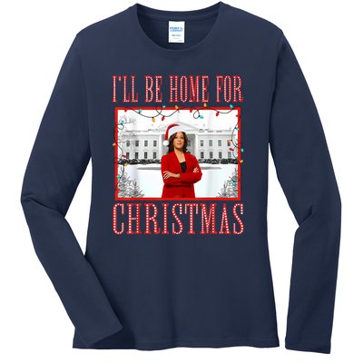 ILl Be Home For Christmas Santa Funny Kamala Xmas Ladies Long Sleeve Shirt