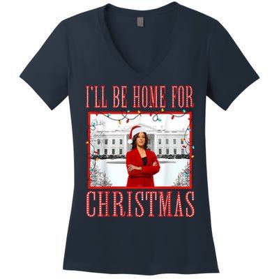 ILl Be Home For Christmas Santa Funny Kamala Xmas Women's V-Neck T-Shirt