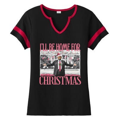 ILl Be Home For Christmas Santa Funny Trump Xmas Pajamas Ladies Halftime Notch Neck Tee