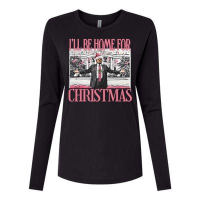 ILl Be Home For Christmas Santa Funny Trump Xmas Pajamas Womens Cotton Relaxed Long Sleeve T-Shirt