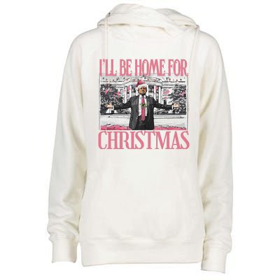 ILl Be Home For Christmas Santa Funny Trump Xmas Pajamas Womens Funnel Neck Pullover Hood