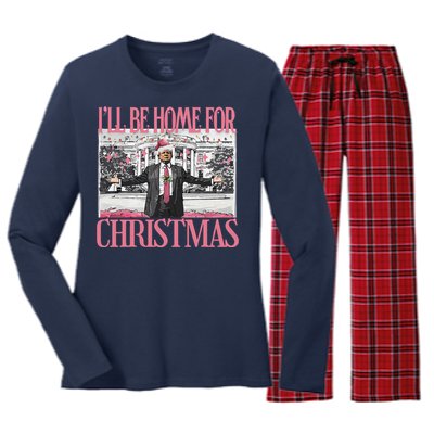 ILl Be Home For Christmas Santa Funny Trump Xmas Pajamas Women's Long Sleeve Flannel Pajama Set 