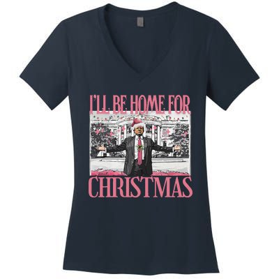 ILl Be Home For Christmas Santa Funny Trump Xmas Pajamas Women's V-Neck T-Shirt