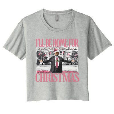 ILl Be Home For Christmas Santa Funny Trump Xmas Pajamas Women's Crop Top Tee