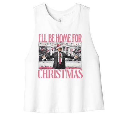 ILl Be Home For Christmas Santa Funny Trump Xmas Pajamas Women's Racerback Cropped Tank