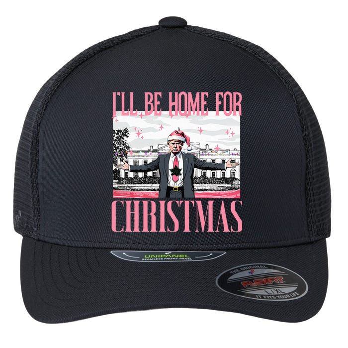 ILl Be Home For Christmas Funny Santa Claus Trump 2024 Flexfit Unipanel Trucker Cap