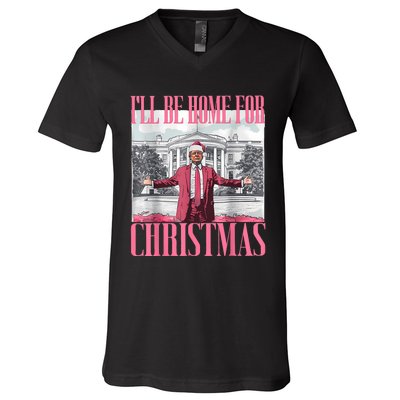 ILl Be Home For Christmas Funny Santa Donald Trump 2024 V-Neck T-Shirt