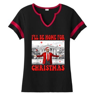 ILl Be Home For Christmas Santa Funny Trump Xmas Pajamas Ladies Halftime Notch Neck Tee