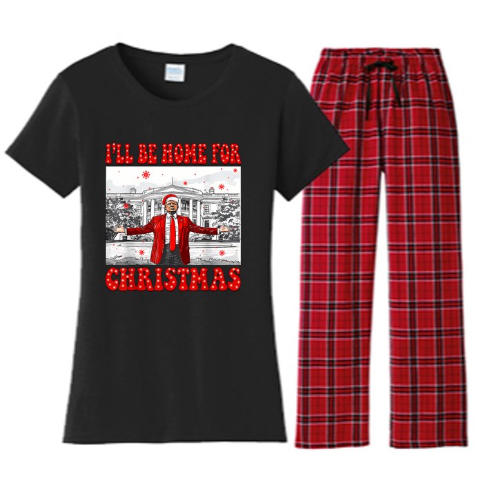 ILl Be Home For Christmas Santa Funny Trump Xmas Pajamas Women's Flannel Pajama Set