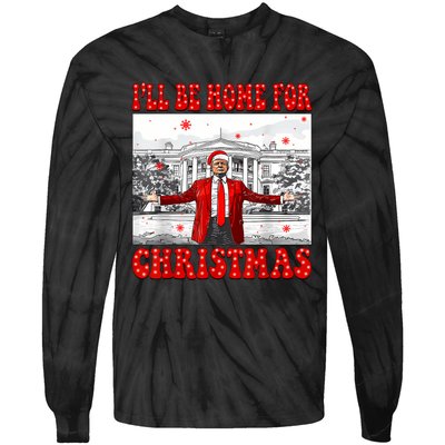 ILl Be Home For Christmas Santa Funny Trump Xmas Pajamas Tie-Dye Long Sleeve Shirt