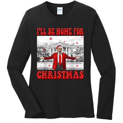 ILl Be Home For Christmas Santa Funny Trump Xmas Pajamas Ladies Long Sleeve Shirt