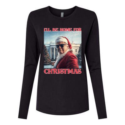 ILl Be Home For Christmas Trump Santa Selfie White House Womens Cotton Relaxed Long Sleeve T-Shirt