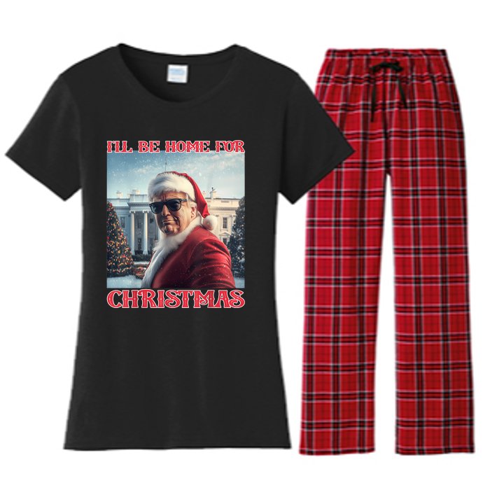 ILl Be Home For Christmas Trump Santa Selfie White House Women's Flannel Pajama Set