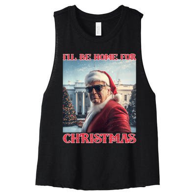 ILl Be Home For Christmas Trump Santa Selfie White House Women's Racerback Cropped Tank