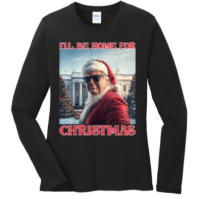 ILl Be Home For Christmas Trump Santa Selfie White House Ladies Long Sleeve Shirt